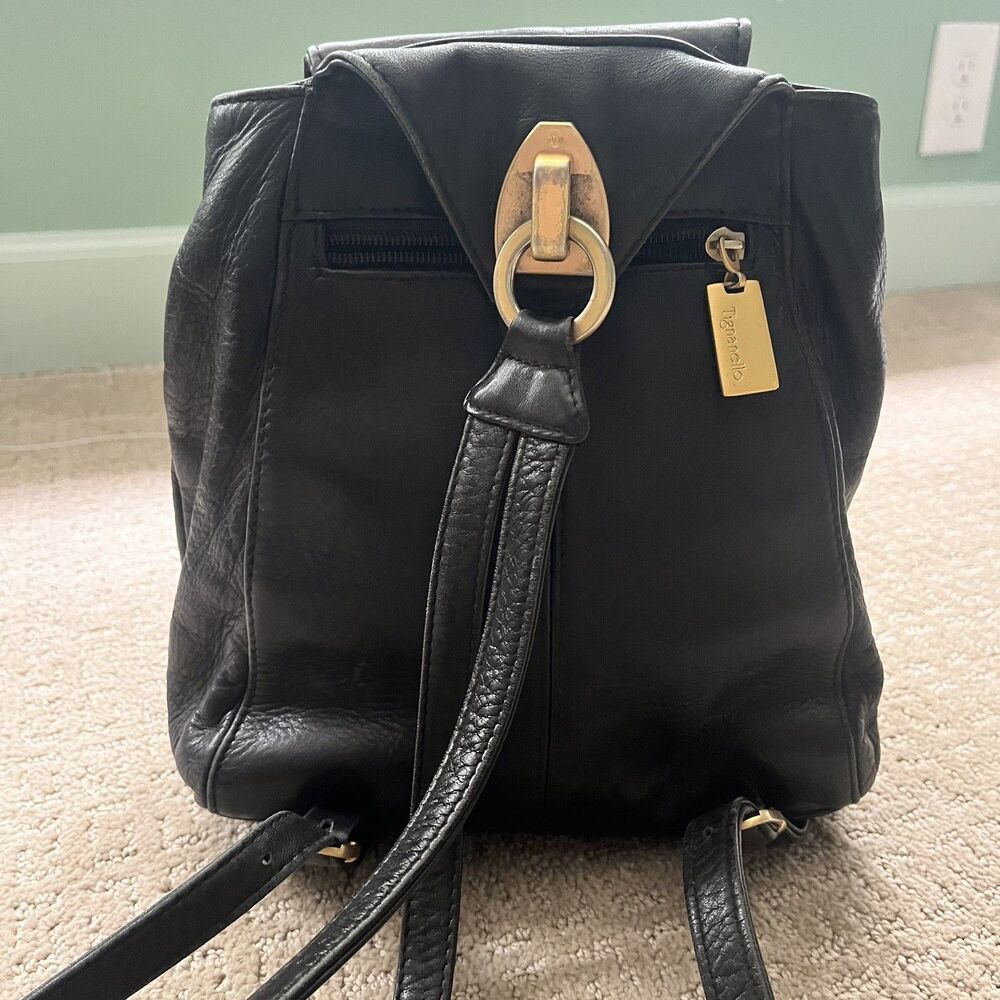 Tignanello Soft Black Vintage Leather Backpack Shoulder Bag Sling Travel SM-Med